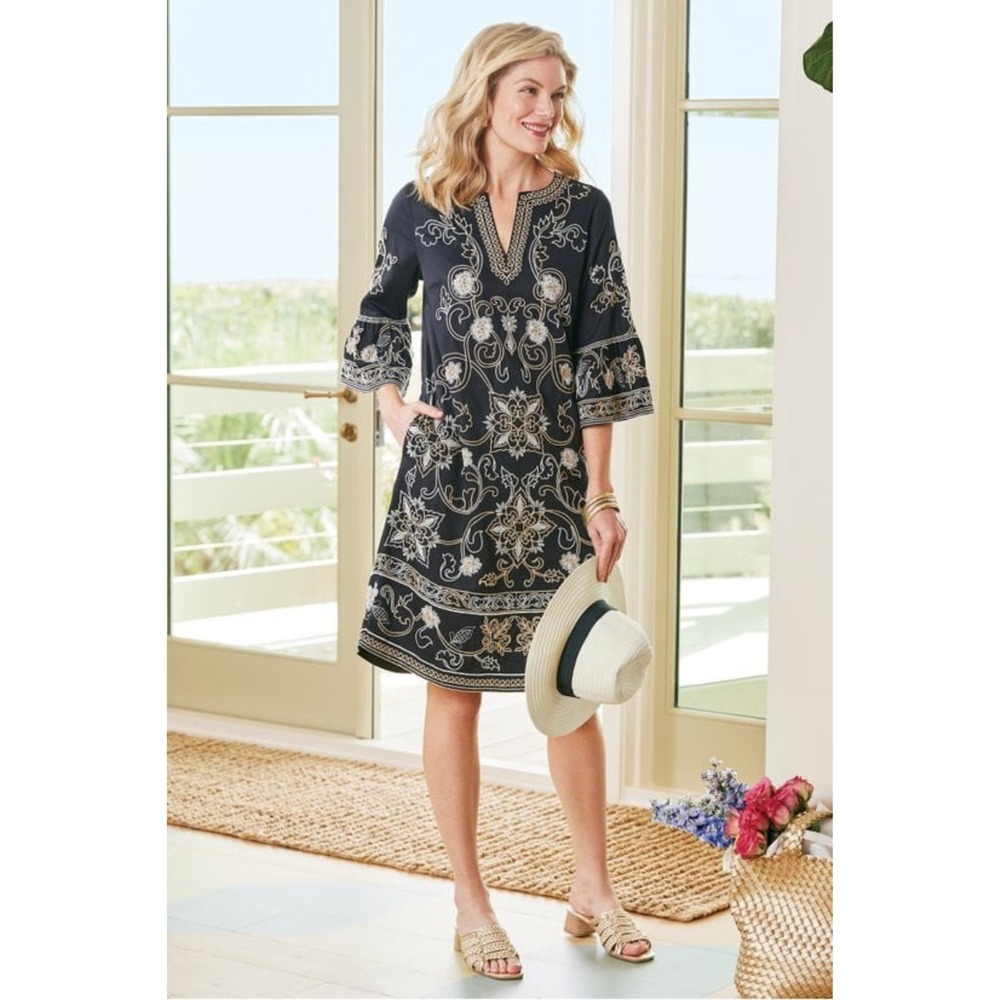Soft Surroundings Dress 2X Hand Embroidered Tunic Bell Sleeves Boho MSRP $150 - Picture 2 of 12